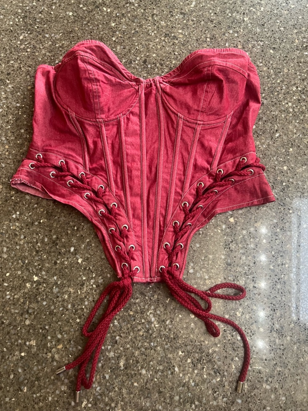 PrettyLittleThing Red Corset Top with Laces Size 12 Zip Back Summer City Vegas